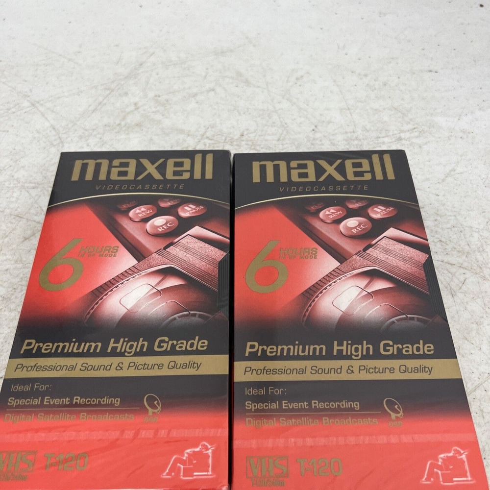 Maxell HGX-Gold Premium High Grade T-120 6 Hour VHS Lot of 2 Factory Sealed NEW